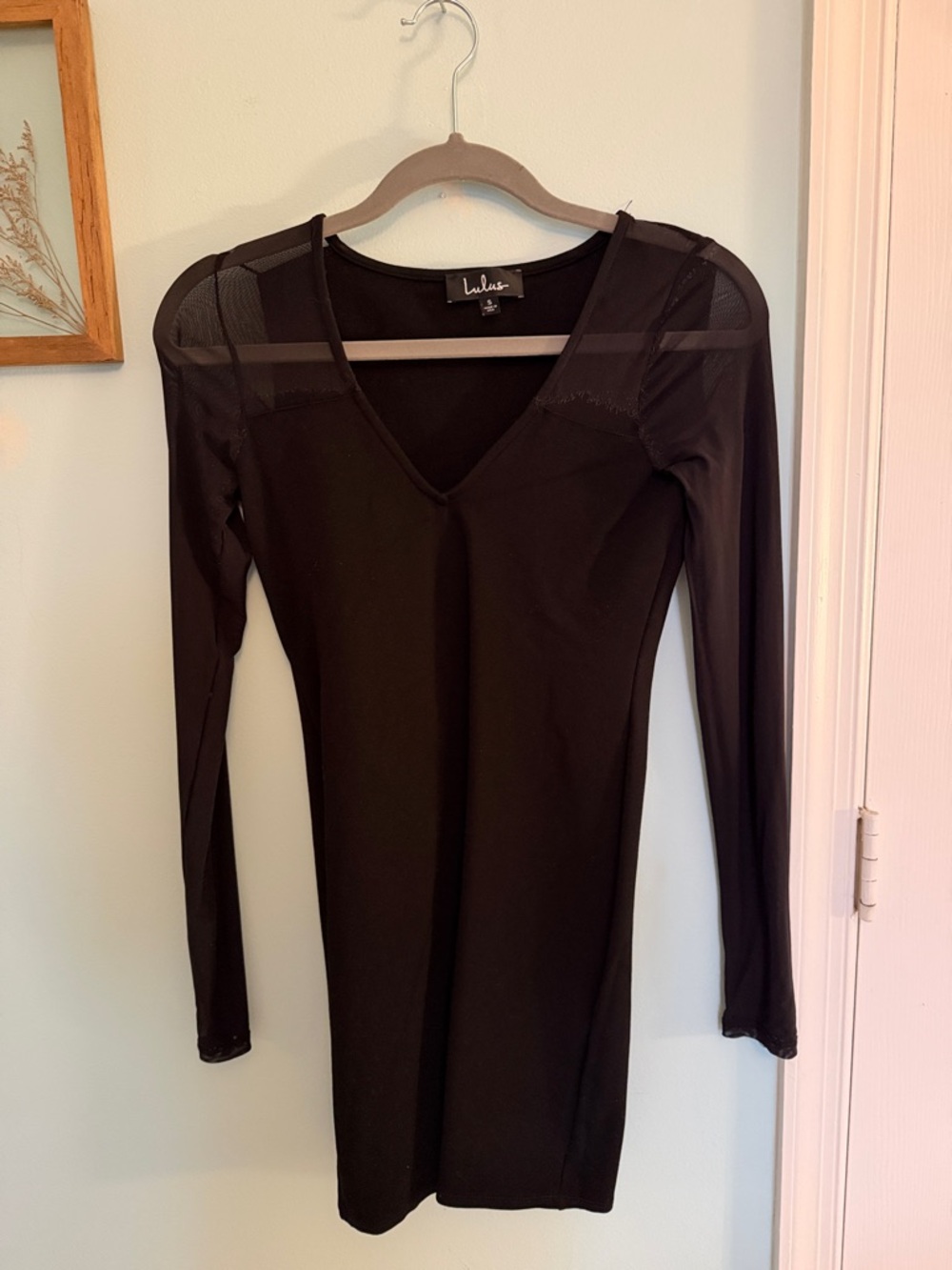 Lulu's Black Long-Sleeve Mesh-Shoulder Bodycon Dress